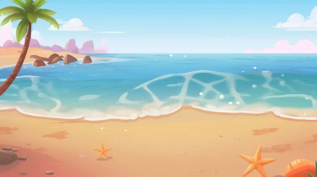 Cute Beach Background with Starfish and Shells