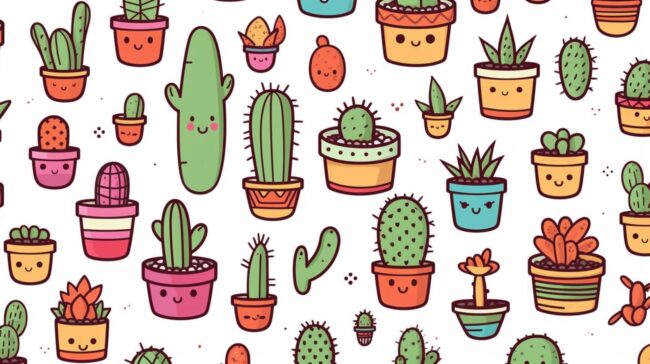 Cute Cactus Pattern Flower Wallpaper