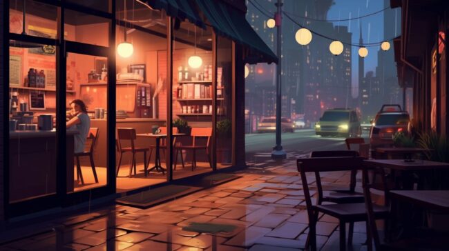 Cute Coffee Shop Exterior Lofi Background