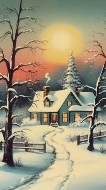 Cute Cottage Winter Background