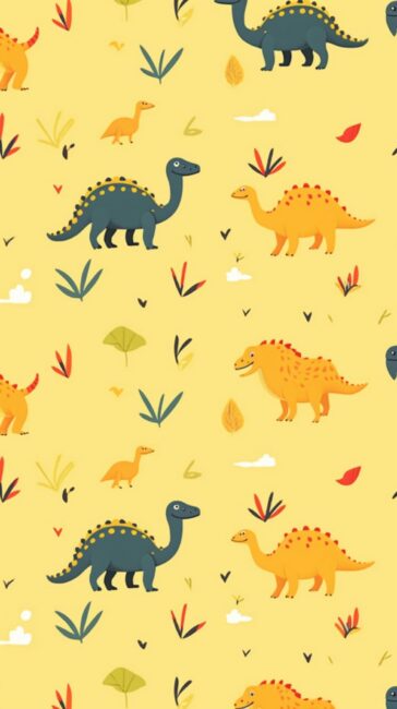 Cute Dinosaurs Yellow Background