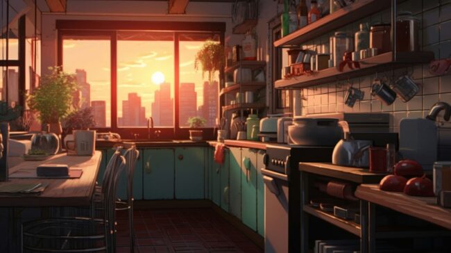 Cute Empty Kitchen Lofi Background