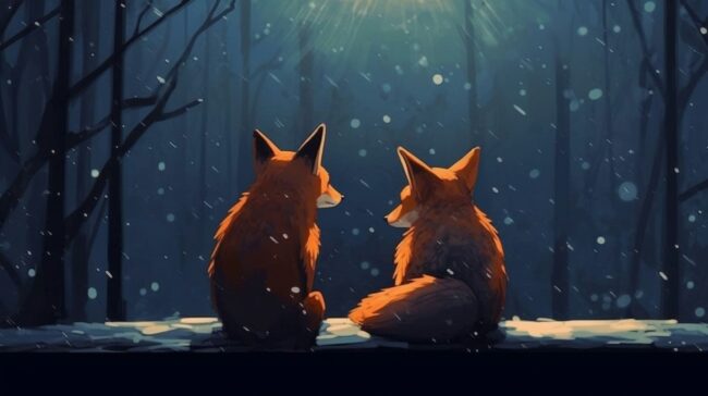 Cute Foxes Dark Wallpaper for Desktop