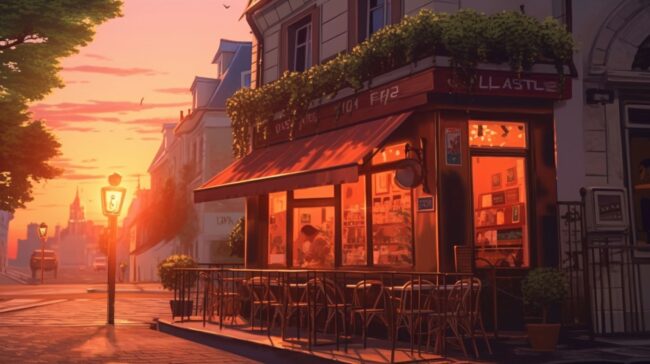 Cute French Cafe Scene Lofi Background