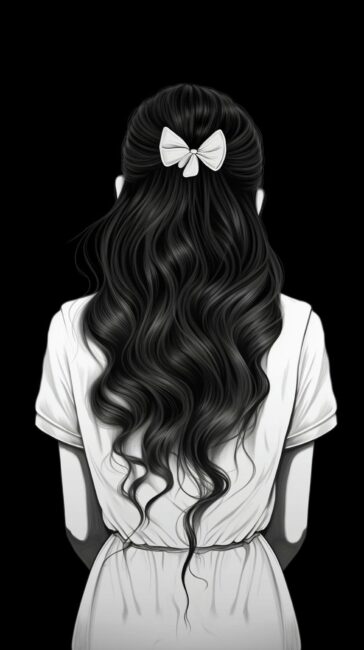 Cute Girl Illustration Black Screen Wallpaper