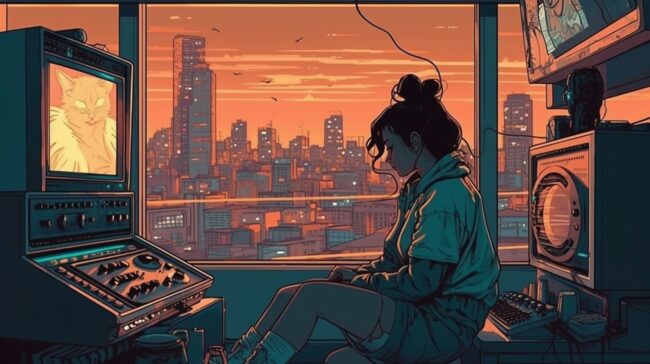Cute Girl Lofi Background Orange Aesthetic