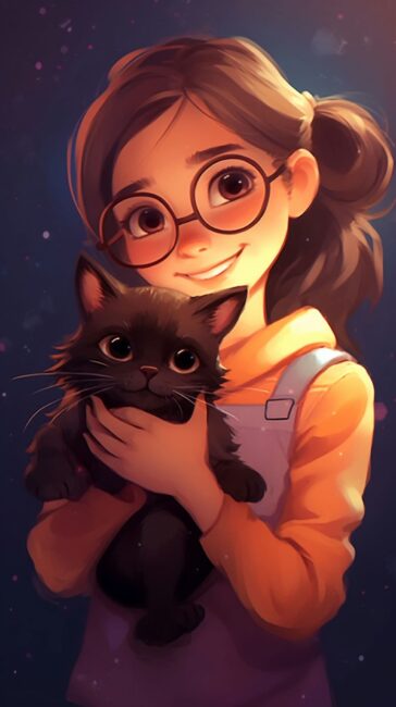 Cute Girl and Cat Anime Wallpapers