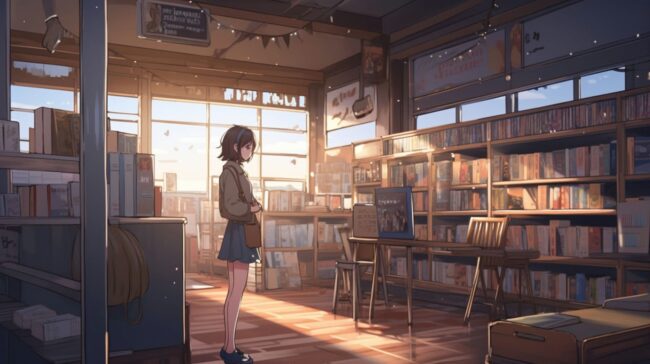 Cute Girl in Book shop Lofi Background