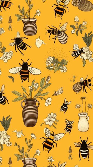 Cute Honey Bee Pattern Yellow Aesthetic Wallpaper