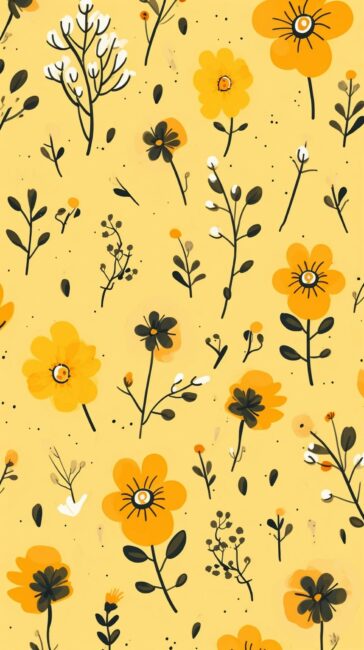 Cute Little Flowers Yellow Background