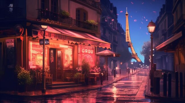 Cute Paris Cafe Scene Lofi Background