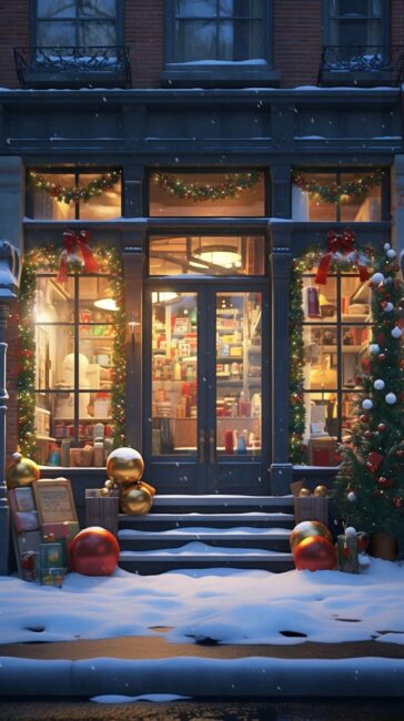 Cute Shop Front Christmas Background