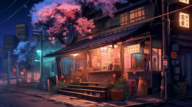Cute Shop in a Japanese Village Lofi Background