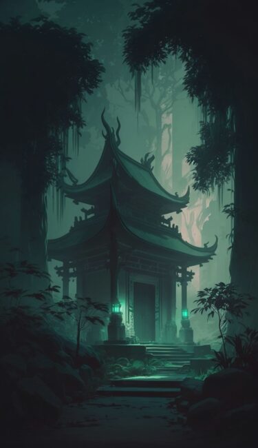 Dark Wallpaper of an Asian Temple