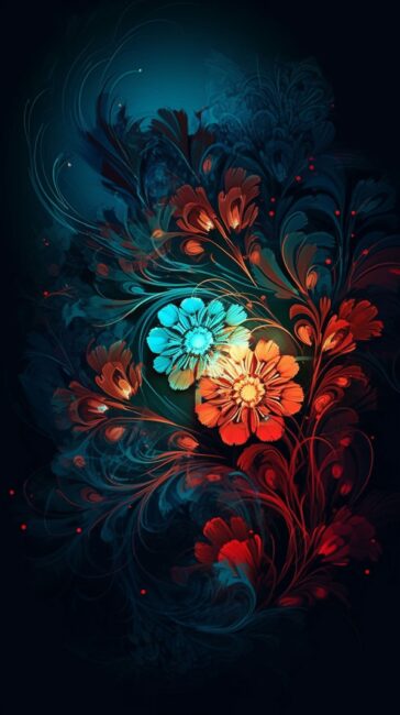 Dark Wallpaper with Bright Flowers