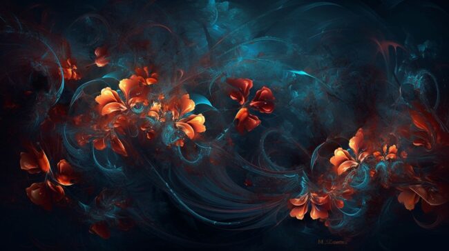 Desktop Dark Wallpaper of Glowing Flowers