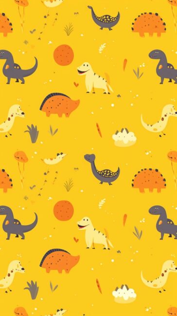 Dinosaur Pattern Yellow Aesthetic Wallpaper