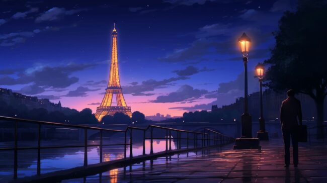 Eiffel Tower Scene Lofi Wallpaper