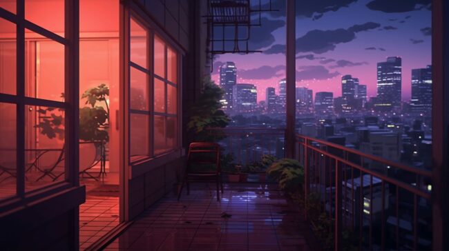 Empty Balcony Scene Lofi Wallpaper