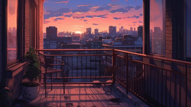 Empty Balcony at Night Lofi Background