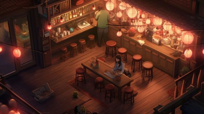 Empty Bar Scene Top Down Lofi Background