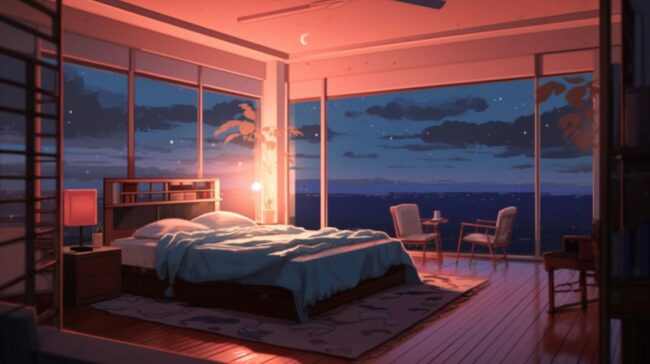 Empty Bedroom at Night Lofi Background
