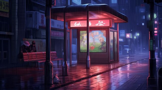 Empty Bus Stop at Night Lofi Background