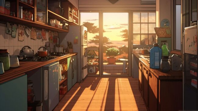 Empty Kitchen in the Afternoon Lofi Wallpaper