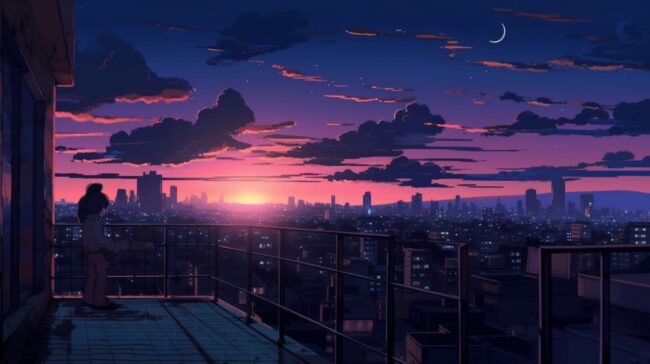 Empty Rooftop at Night Lofi Background