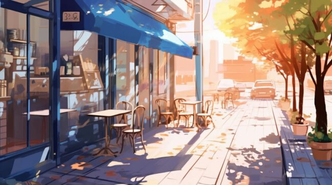 Empty Street Cafe Scene Lofi Background