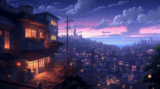 Exterior House overlooking City Lofi Background