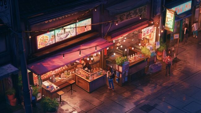 External Shop Top Down Scene Lofi Background