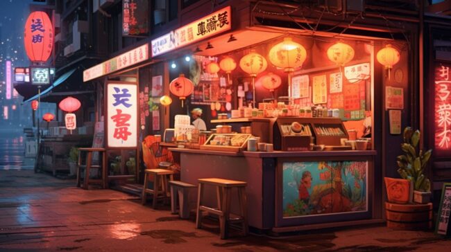Food Stall at Night Lofi Background
