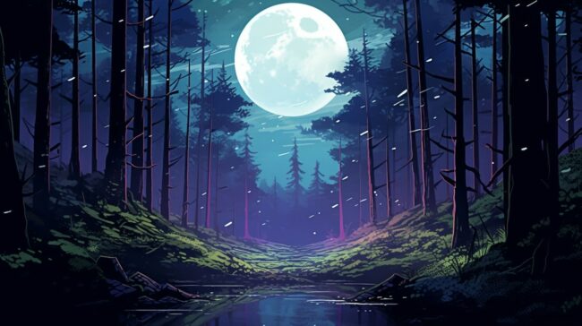 Forest Night Scene Lofi Background