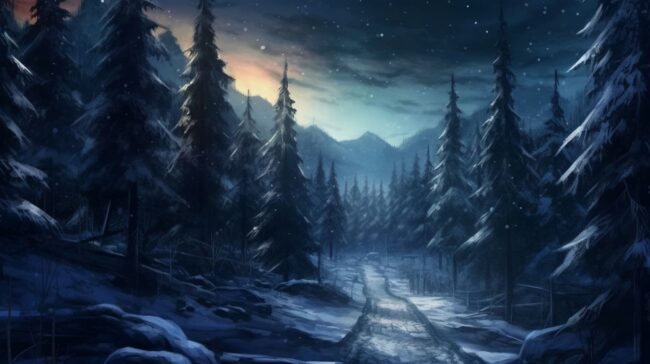 Forest at Night Winter Background
