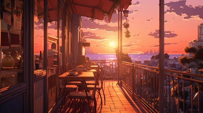 French Cafe Scene Lofi Background