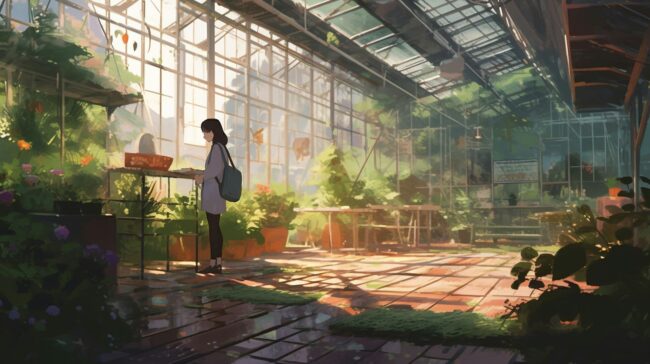 Girl Botanical Aesthetic Lofi Background