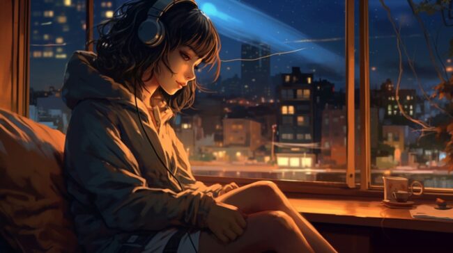 Girl Listening to music Scene Lofi Background