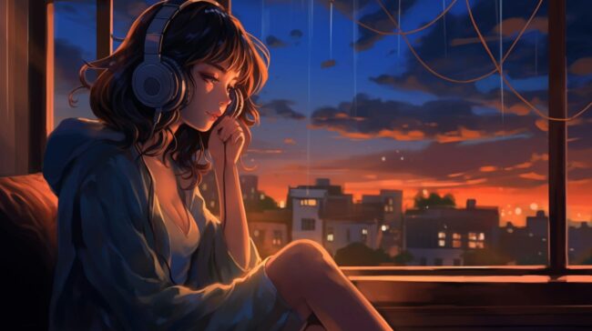 Girl Listening to music by the Window Lofi Background