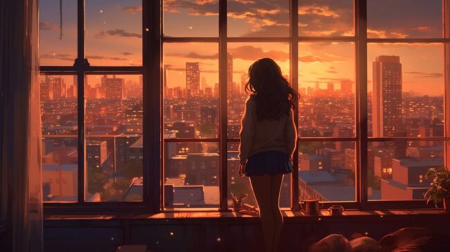 Girl Looking out at the City Lofi Background