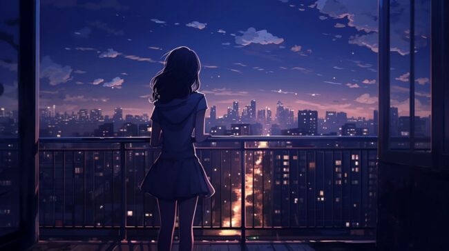 Girl Night Time Balcony View Lofi Background