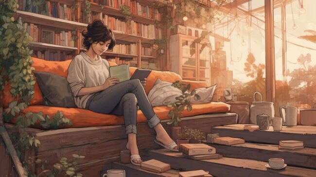 Girl Reading Books Chilling Lofi Background