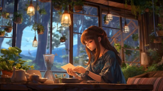 Girl Reading Lofi Background Desktop