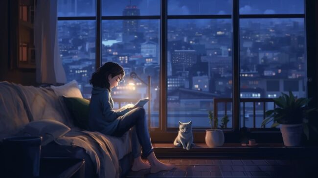 Girl Reading in Aesthetic Room Lofi Background