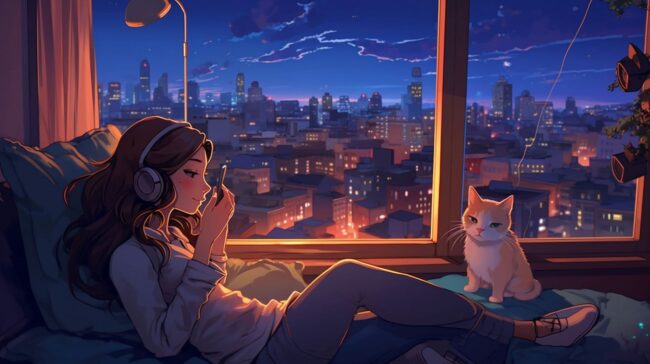 Girl Relaxing on Bed Lofi Background
