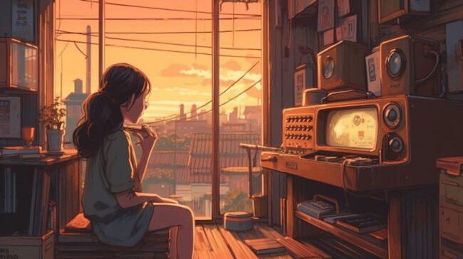 Girl Sitting in Old Room Lofi Background