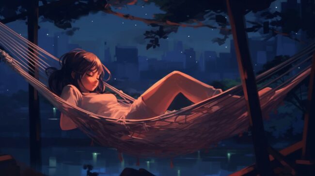 Girl Sleeping on a Hammock Lofi Background