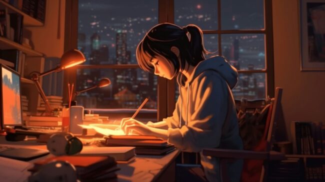 Girl Studying Aesthetic Lofi Background