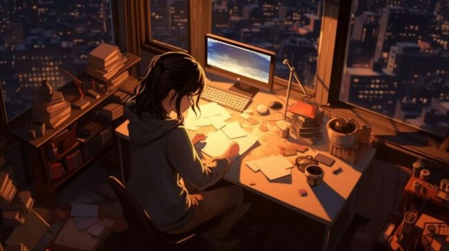 Girl Studying Late Night Lofi Background