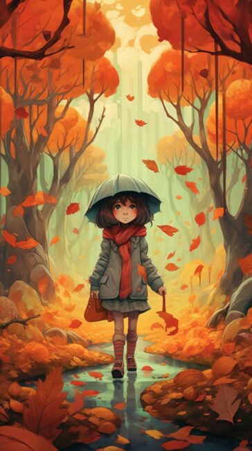 Girl Walking in the Forest Autumn Wallpaper